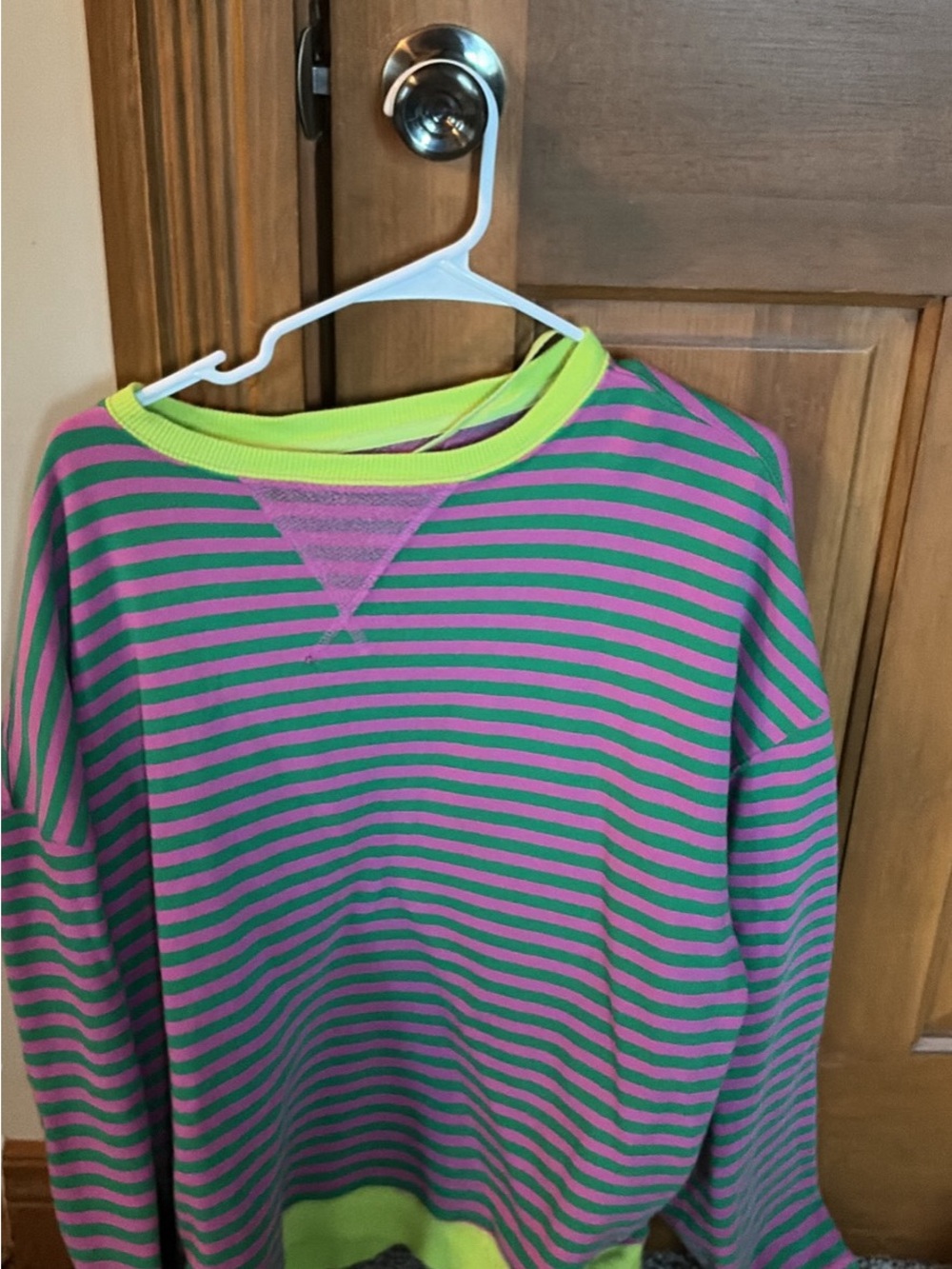 FStriped Crewneck Sweatshirt - Pink & Green